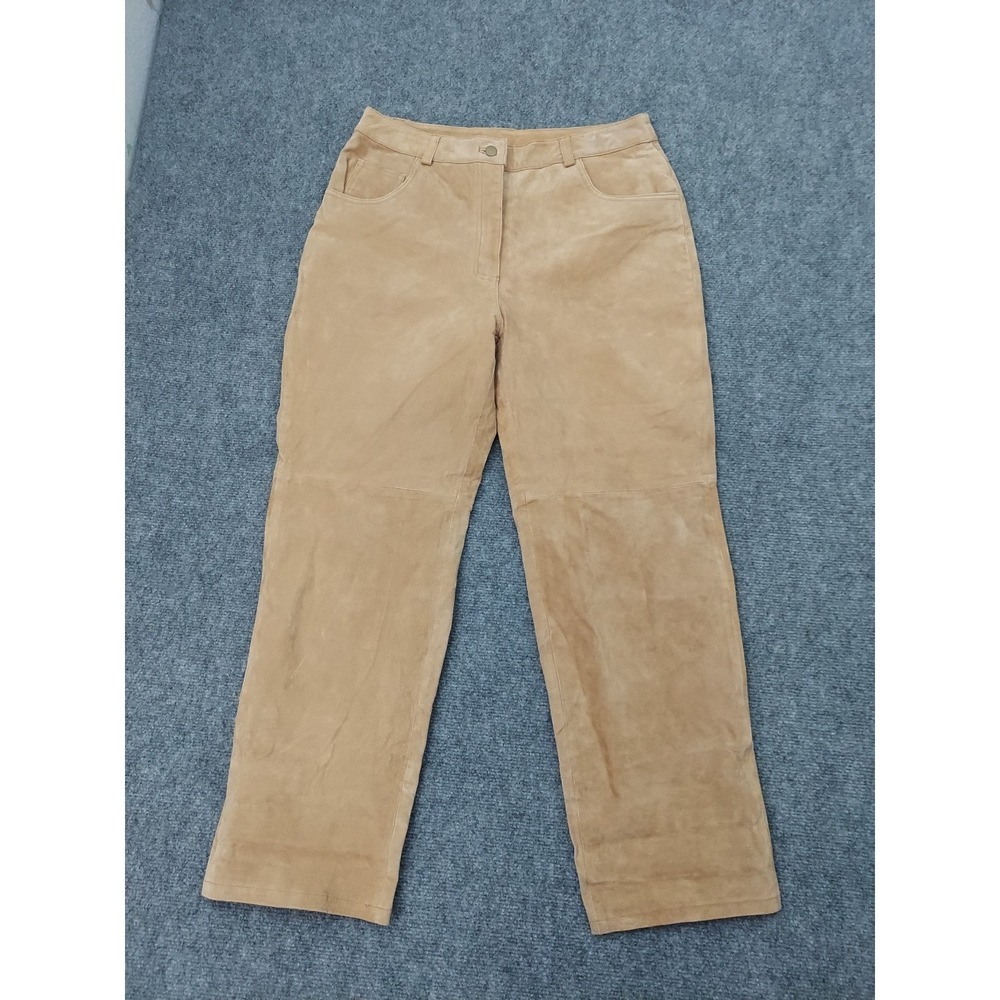 Metrostyle Leather Pants Womens 12 Petite Brown Straight Leg Lined Suede